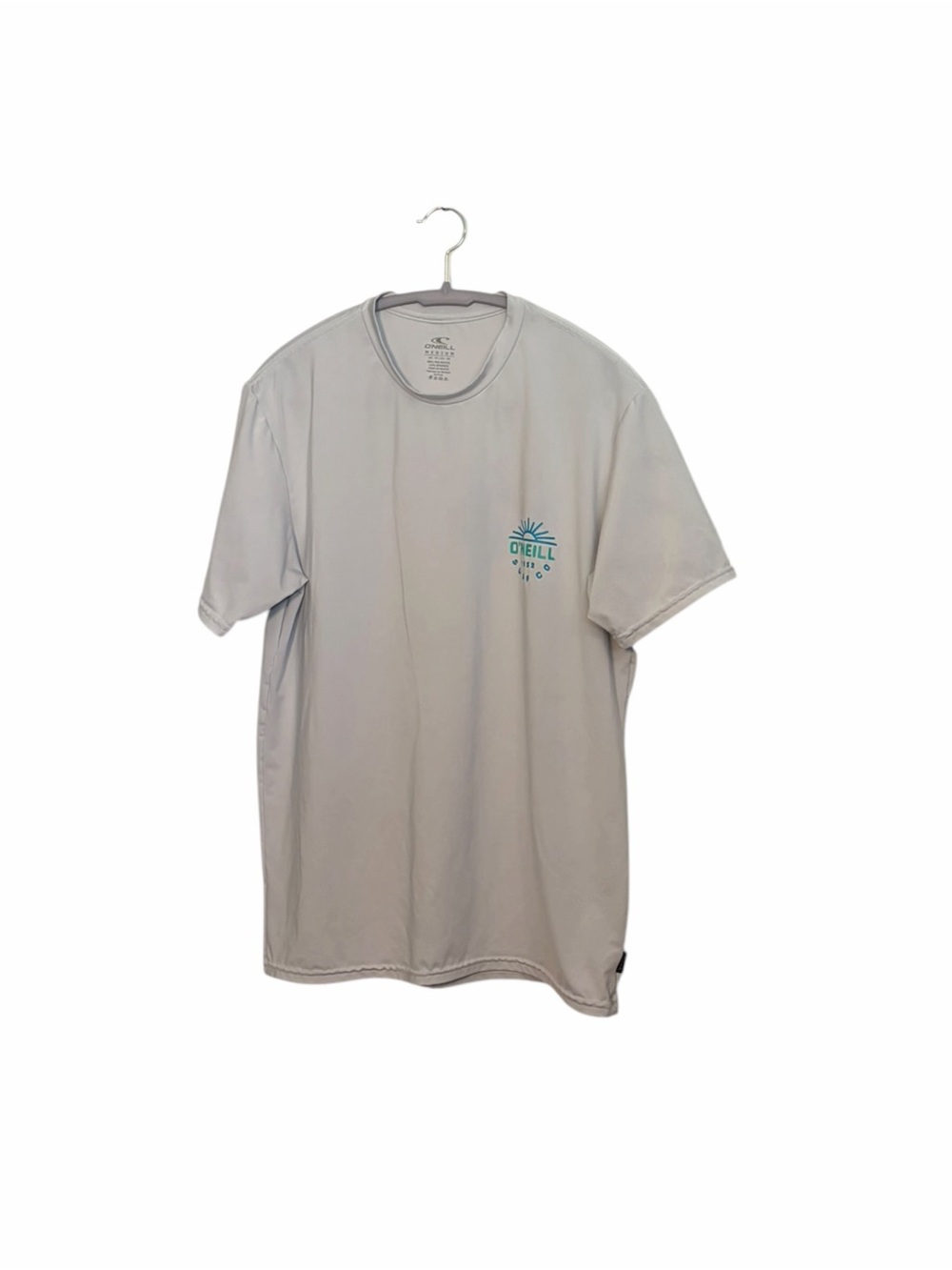 O'Neill Men’s Pale Gray Short Sleeve Tee with Teal Chest Graphic
